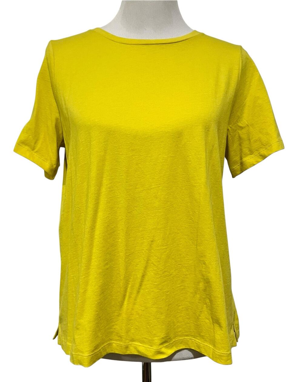 EILEEN FISHER Top Tee PM Organic Cotton Slub Jersey Crewneck Short Sleeve Yellow